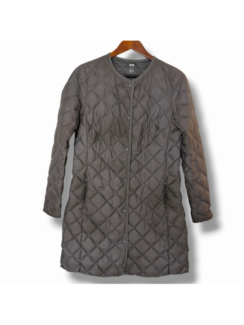 Uniqlo Ultra Light Down Compact Coat Womens S Gray Quilted Collarless READ